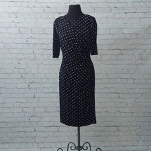 Load image into Gallery viewer, Connected Apparel Size 10 Navy Blue Polka Dot Wrap Dress
