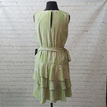 Load image into Gallery viewer, Express Size L Green Printed Sleeveless Tiered Ruffle Dress

