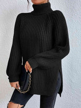 Load image into Gallery viewer, Top - Rib-Knit Slit Turtleneck - 12 Color Options
