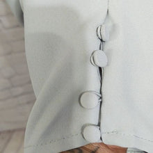 Load image into Gallery viewer, Express Solid Puff Sleeve Puritan Gray V-Neck Blouse- XL
