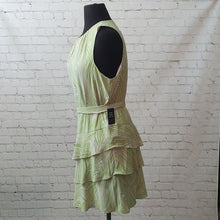 Load image into Gallery viewer, Express Size L Green Printed Sleeveless Tiered Ruffle Dress
