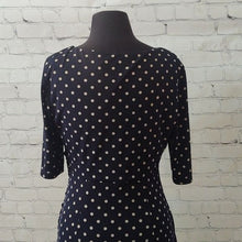 Load image into Gallery viewer, Connected Apparel Size 10 Navy Blue Polka Dot Wrap Dress
