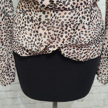Load image into Gallery viewer, Express Leopard Pink Print Faux Wrap Peplum Blouse- L

