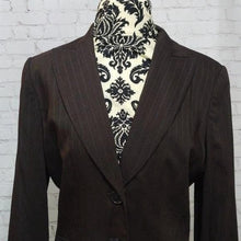 Load image into Gallery viewer, Ann Taylor Size 6 Brown and Light Blue Pinstripe Blazer
