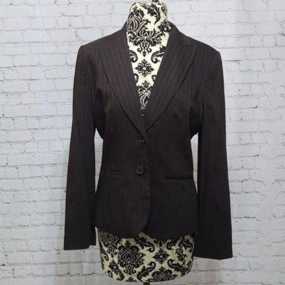Ann Taylor Size 6 Brown and Light Blue Pinstripe Blazer
