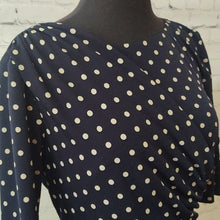 Load image into Gallery viewer, Connected Apparel Size 10 Navy Blue Polka Dot Wrap Dress
