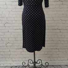Load image into Gallery viewer, Connected Apparel Size 10 Navy Blue Polka Dot Wrap Dress
