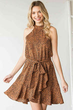 Load image into Gallery viewer, Dress - First Love Leopard Belted Sleeveless Dress
