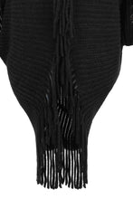 Load image into Gallery viewer, Top -Fringe Detail Long Sleeve Ribbed Poncho - 6 Color Options
