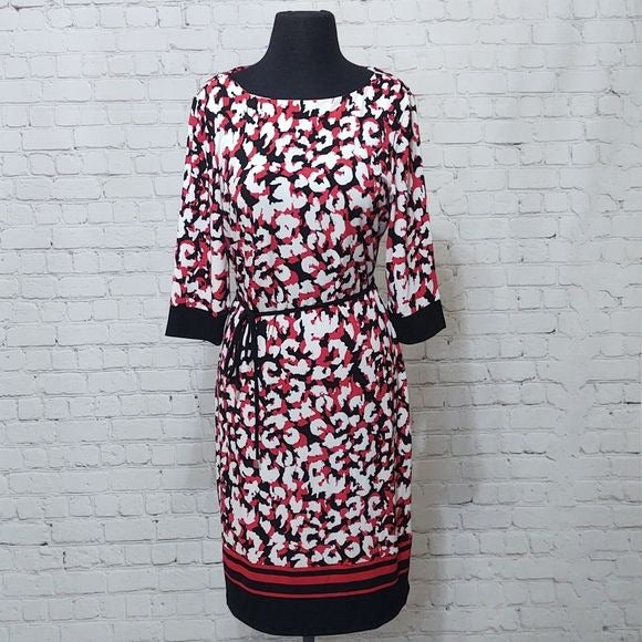 Liz Claiborne Size Medium Black, Red and White 3/4 Sleeve Shift Dress