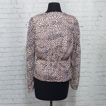 Load image into Gallery viewer, Express Leopard Pink Print Faux Wrap Peplum Blouse- L
