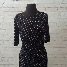 Load image into Gallery viewer, Connected Apparel Size 10 Navy Blue Polka Dot Wrap Dress
