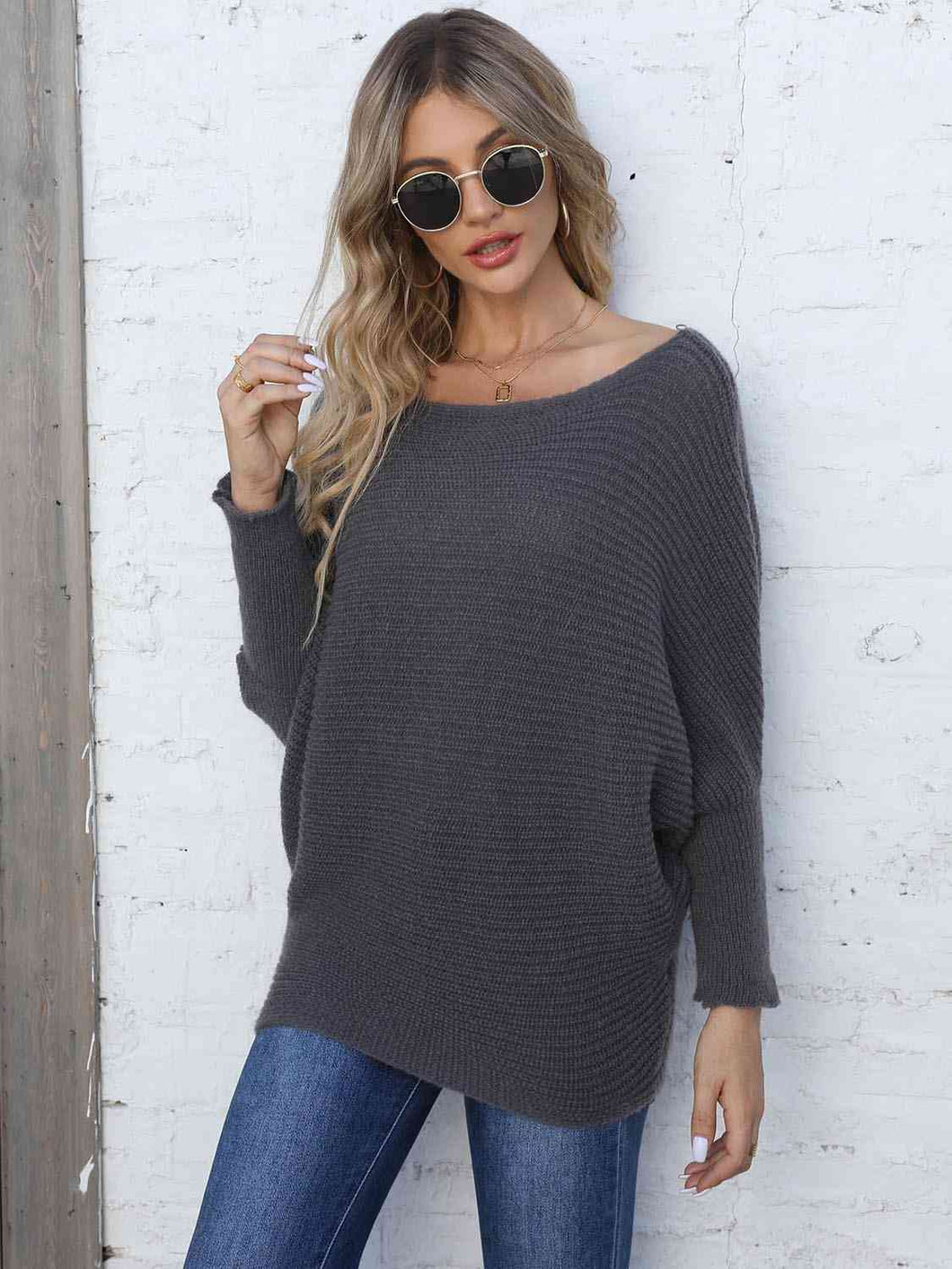 Top - Horizontal Ribbing Dolman Sleeve Sweater - 5 Color Options