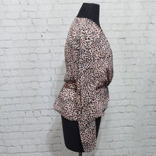 Load image into Gallery viewer, Express Leopard Pink Print Faux Wrap Peplum Blouse- L
