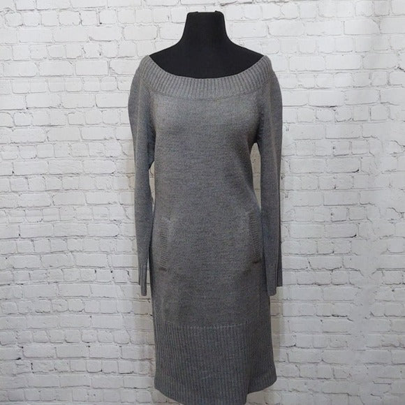 Grey Off Shoulder 3/4 Sleeve Sweater Dress
