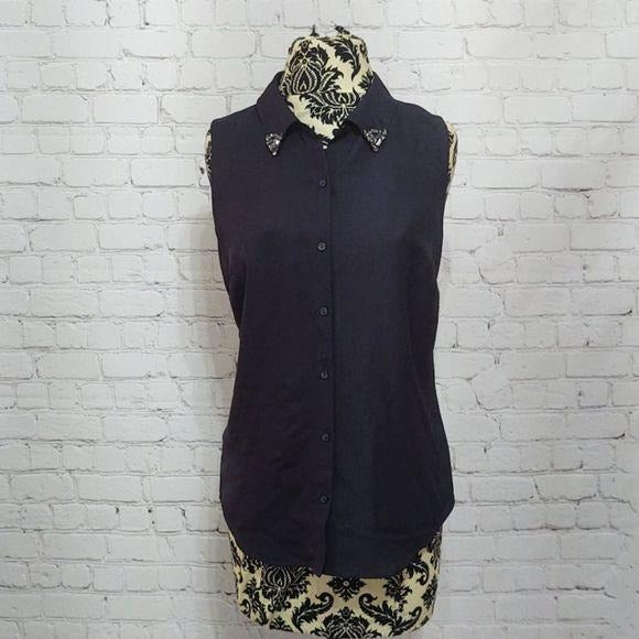 LOFT Navy Blue Sleeveless Button Down-Size M